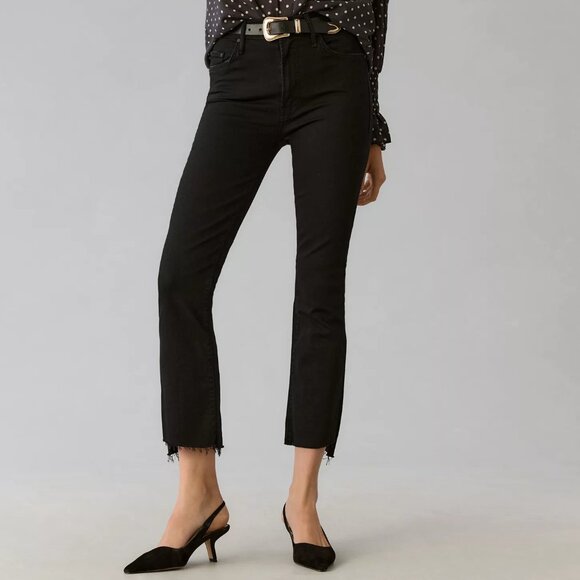 MOTHER Black Insider Mid-Rise Crop Step Fray Jeans in Not Guilty Size 28 - Picture 1 of 8
